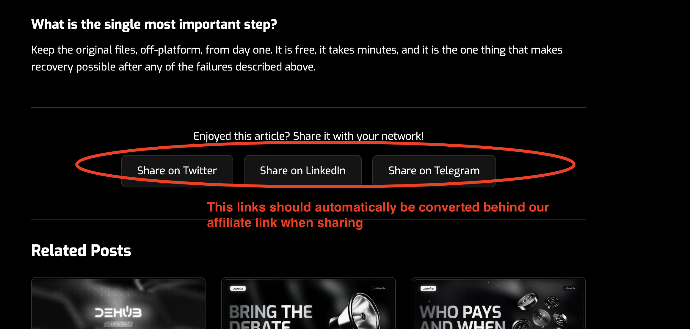 sharing article links should automatically convert to affiliate links